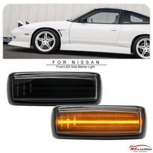 2x Front Amber LED Side Marker Lights For 1989-1998 Nissan 180SX JDM Spec Smoked - Foto 1 di 12