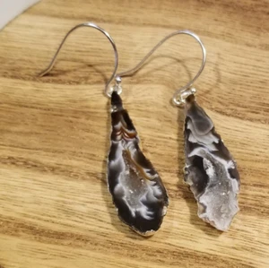 Natural Druze Quartz Earrings Agate Stone Jewelry Dangle Drop Casual - Picture 1 of 10