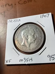 GERMANY PRUSSIA 1907-A 5 MARK SILVER COIN, XF to ALMOST UNCIRCULATED - Picture 1 of 2