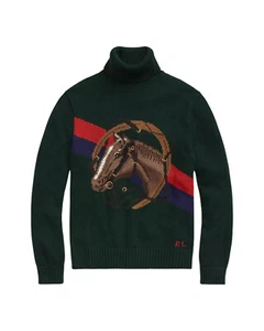 Polo Ralph Lauren Verde Algodón Cabeza de Caballo Ecuestre Cuello Alto Suéter XL Nuevo - Imagen 1 de 4