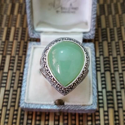 925 Sterling Silver Ring, Amazonite And Marcasite Signet Ring, Size N.5 US 7 - Image 1 of 4