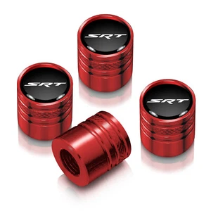 Dodge Jeep SRT Logo in Black on Red Aluminum Cylinder-Style Tire Valve Stem Caps - Picture 1 of 3