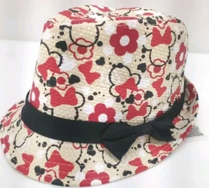 Disney Tokyo Stroh Fedora Hut rot weiß Minnie Mouse mit Schleife Parks Merchandise - Bild 1 von 9