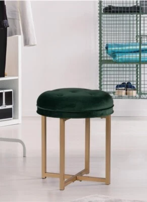 Hillsdale Furniture Round Tufted Vanity Stool w/ Metal Base Emerald Green - Image 1 of 3