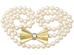 Vintage, Art Deco Style Single Strand Pearl & 18k Yellow Gold Necklace - Picture 1 of 9