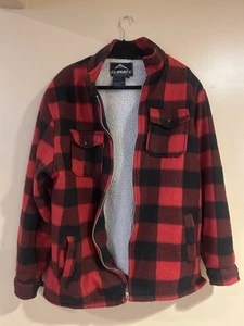 Climate Concepts Mens Large Red Black Plaid Shacket Jacket Zip Up Button Pocket - Picture 1 of 5