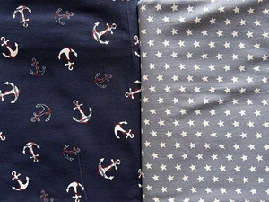 Jersey Stoff Paket Anker Sterne je 1 m Länge x volle Breite Marine Blau grau - Bild 1 von 1