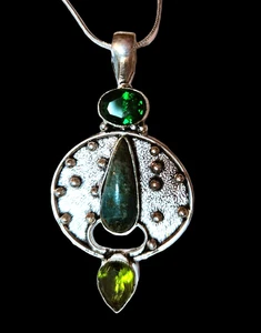 925 Sterling Silber Navajo Grün Türkis Peridot Edelstein Halskette - Bild 1 von 6
