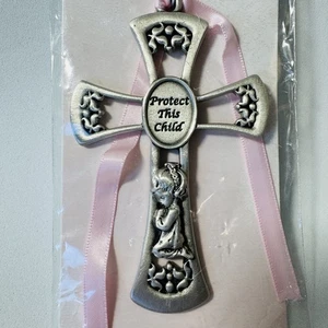 Dicksons Zinn Metall Krippe Kreuz 4 Zoll schützen Sie dieses Kind betend Mädchen - Bild 1 von 4