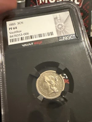 1883 3CN (PROOF) Three Cent Nickel NGC PF64 Should Have Been Red Core! Vault Box - Image 1 of 4