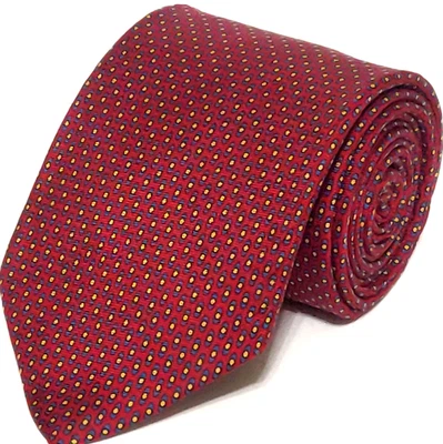 Corbata Lanvin 100 % seda para hombre punto rojo patrón geométrico seda 57" x 3,5" de colección París Foto 1 de 4
