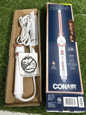 Conair Double Ceramic 1/2 Inch Barrel Curling Iron 30 Heat Settings Hair Salon - Image 1 of 4