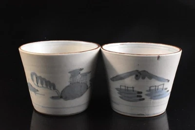 S3036: Japanese Old Imari-ware Blue&White Landscape painting SOBA CUP 2pcs, - Image 1 of 4