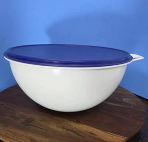 Tupperware Grande Ciotola di Miscelazione Thatsa con Coperchio 32 Tazze Ciotola Bianca Coperchio Blu 2539B-3 - Foto 1 di 11