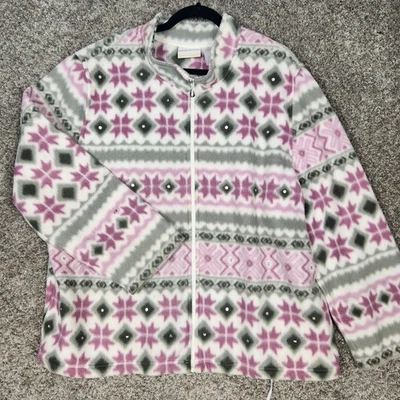 Alfred Dunner Fleece Jacket Womens 3X Lavender Fair Isle Sequined Snowflake Zip - Image 1 of 4