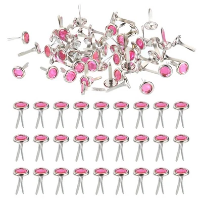 150 Pcs Paper Fasteners Mini Metal Rhinestone Fastener Pink 0.5"x0.3" - Image 1 of 4