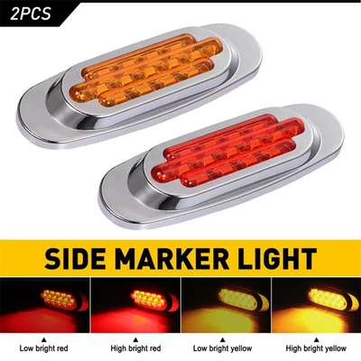 Luz traseira LED âmbar/vermelho reboque caminhão marcador lateral sinal cromado universal 2~10x - Imagem 1 de 4