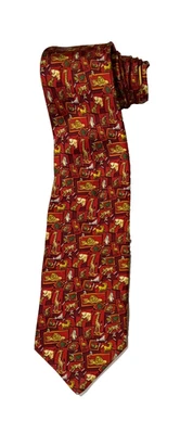 SALVATORE FERRAGAMO Corbata Hombre Vintage Rojo Motivo Animal 100% Seda Novedad Foto 1 de 4
