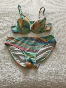 Freya Summer Reef Bikini Top Underwired Plunge 34D & Bikini Bottoms Size Medium - Picture 1 of 7