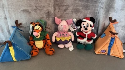 Lot of 6 Disney Plush Piglet Tigger Mickey & Winnie the Pooh Camping Tents - Image 1 of 4