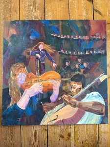 Vintage Acrylic Canvas Orchestra Musicians Concert Modern Art Abstract Bright W8 - Picture 1 of 9