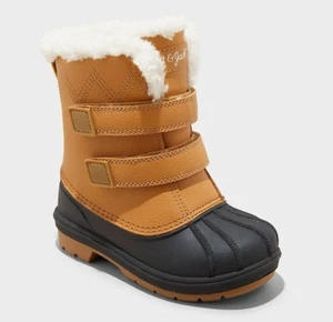 🥥 Cat & Jack Toddler Winter Boots Brown/Black Faux Shearling Hook Size 5 🆕 - Picture 1 of 6