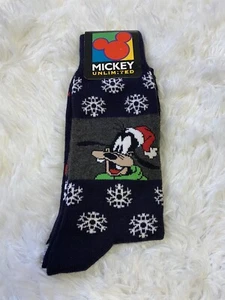 Vintage 90s Mickey Unlimited Goofy Greetings Snowflakes Christmas Socks Sz 10-13 - Picture 1 of 2