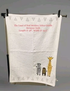 Land of Nod Zebra Monkey Giraffe Quilt Comforter Baby Blanket - Picture 1 of 4