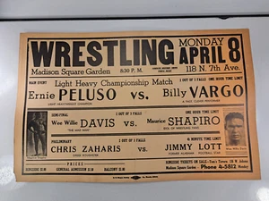 Vintage Wrestling Poster 1950's: Ernie Peluso & Wee Willie Davis 22x14in (S69) - Picture 1 of 16