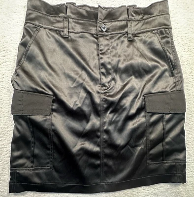 WHBM White House Black Market Skirt Womens 8 Black Satin Cargo Soft Utility Mini - Image 1 of 4