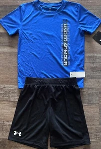 NWT Under Armour Little Boys 7 Royal Blue/Black/White Logo Shorts Set - Picture 1 of 3
