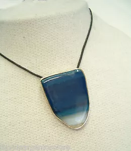 Silber Anhänger 925 mit Achat natur blau und Halsreif - Stein Halbedelstein - Bild 1 von 3