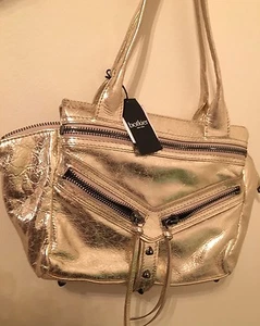 BOTKIER Gold Metallic Leather Trigger Front Flap Satchel Bag Handbag - Picture 1 of 4