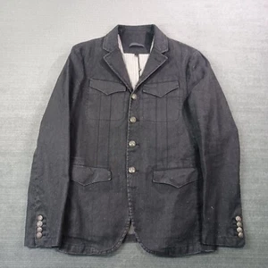 John Varvatos Denim Blazer Jacket Mens 46 Black Flor De Lis Buttons Rock Grunge - Picture 1 of 11
