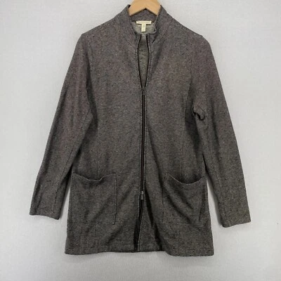 Chaqueta EILEEN FISHER S Acogedora Cáñamo Algodón Orgánico Microstripe Cremallera Completa Gris Foto 1 de 4