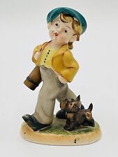 Vintage Mid Century Porcelain  Boy with Dog Puppy Terrier Golf Clubs Figurine
