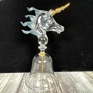 Seltene Klarglas Einhorn Glocke mit goldblauem Akzent 5" hoch - Bild 1 von 5