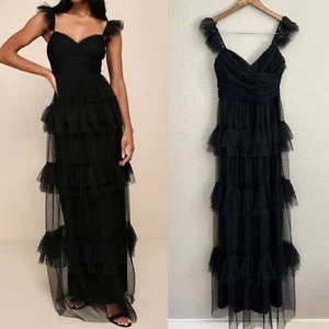 Neu ohne Etikett Pure Radiance Maxikleid schwarz Netz Schweizer Punkte rückenfrei Stufen - Bild 1 von 9