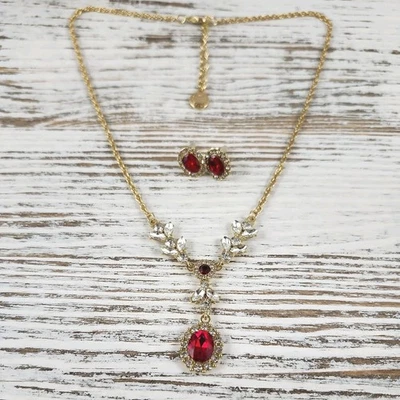 Juego de Collar Charter Club Color Rubí Piedra Cristal con Pendientes Tono Dorado (B1) Foto 1 de 4