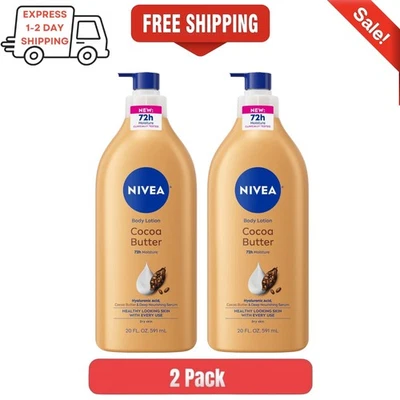 NIVEA Loción Corporal Manteca de Cacao para Piel Seca, 48 horas de Humedad, 20 oz, Paquete de 2 Foto 1 de 4