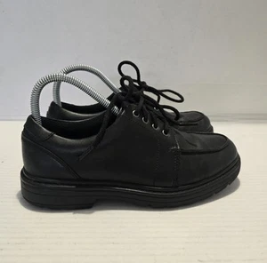 CLARKS BLACK SCHOOL SHOES UK 4 H LEATHER LACE UP SMART BOYS KIDS DERBY - Picture 1 of 9