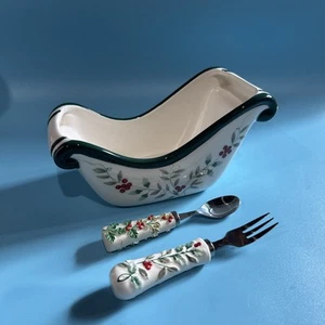Pfaltzgraff Winterberry Sleigh Dish W/ Fork And Knife - Picture 1 of 5