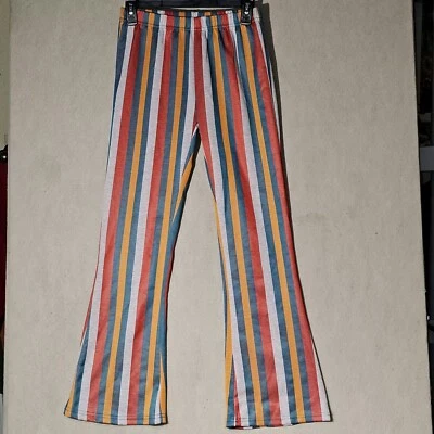 Pantalones acampanados a rayas Candy para mujer talla pequeña cintura elástica coloridos funky únicos Foto 1 de 4