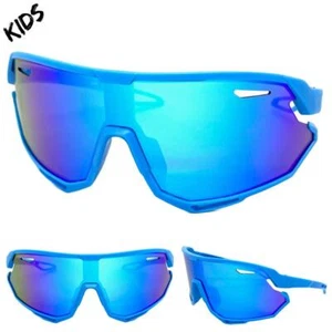 Kids Boys Girls Sports Baseball Cycling Retro Wrap Shield SUN GLASSES Ages 6-12 - Picture 1 of 6