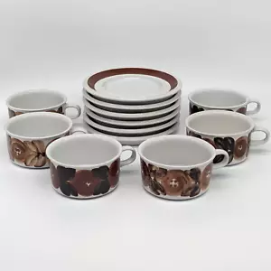 Arabia Finland Rosmarin braun Tasse & Untertasse 6er Set Ulla Procope MCM Vintage 60er - Bild 1 von 14