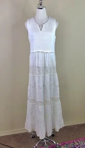 Coldwater Creek Maxi Dress Womens Medium Boho Embroidered Tiered Lace Prairie - Picture 1 of 20