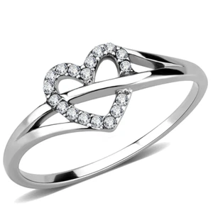 Damen Mädchen Edelstahl CZ Forever Love Herz Mode Versprechen Ring 5-10 - Bild 1 von 4