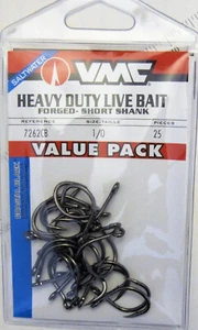 Two (2) Packs VMC 7262CB Fishing 4X Heavy Live Bait Fish Hooks 25/Pk 1/0 2/0 3/0 - Picture 1 of 6