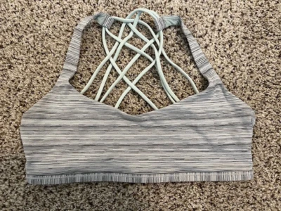 Sujetador deportivo Lululemon 10 Ten Free To Be Wild acorazado gris Cyber Stripe correr Foto 1 de 4