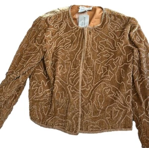 Vintage Gold Adrianna Papell Silk Beaded Evening Jacket Size L NWT - Picture 1 of 6